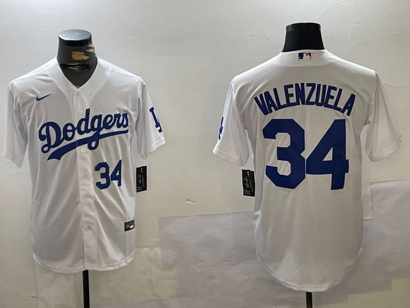 Men Los Angeles Dodgers #34 Valenzuela White Game 2024 Nike MLB Jersey style 11203->los angeles dodgers->MLB Jersey